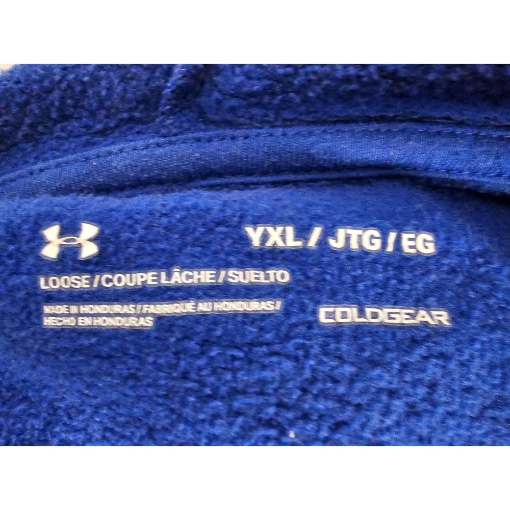 Under Armour Youth XL blue with white logo hooded sweatshirt front pocket - Picture 7 of 8